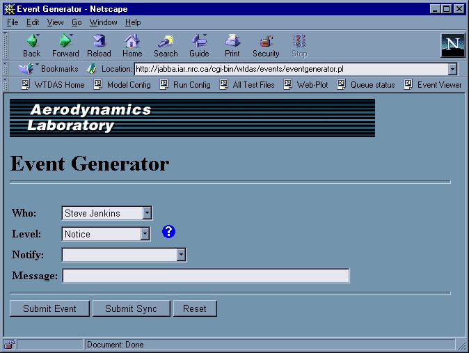 Event generator web page