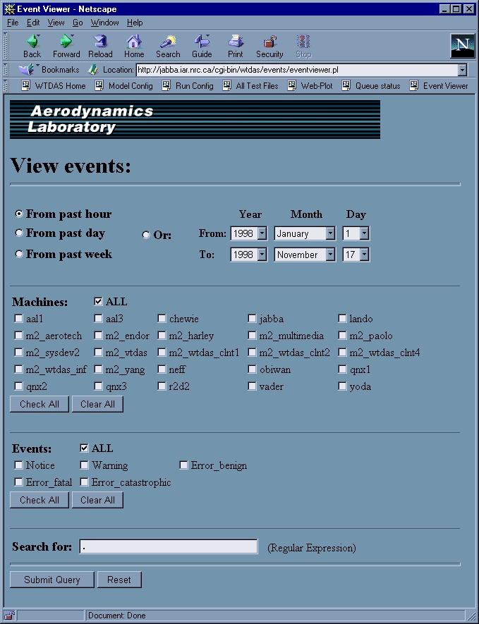 Event viewer query web page